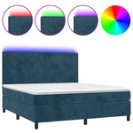 Sötétkék bársony rugós és LED-es ágy matraccal 160x200 cm 2