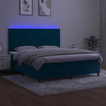 Sötétkék bársony rugós és LED-es ágy matraccal 160x200 cm 4