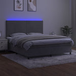 Világosszürke bársony rugós és LED-es ágy matraccal 180x200 cm 4