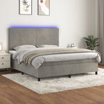 Világosszürke bársony rugós és LED-es ágy matraccal 180x200 cm