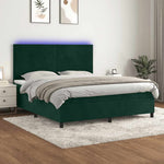 Sötétzöld bársony rugós és LED-es ágy matraccal 180x200 cm