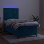 Sötétkék bársony rugós és LED-es ágy matraccal 100x200 cm 4