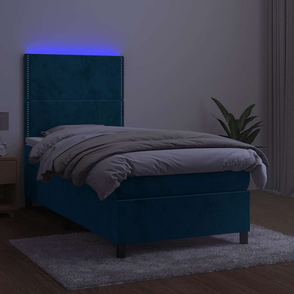 Sötétkék bársony rugós és LED-es ágy matraccal 100x200 cm 4