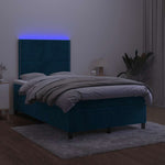 Sötétkék bársony rugós és LED-es ágy matraccal 120x200 cm 4