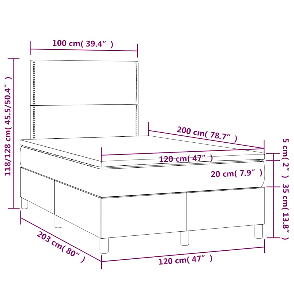 Sötétkék bársony rugós és LED-es ágy matraccal 120x200 cm 9