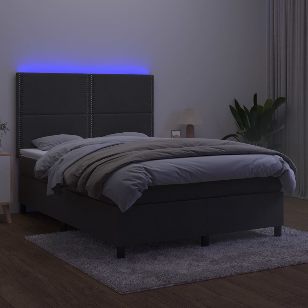 Sötétszürke bársony rugós és LED-es ágy matraccal 140x190 cm 4