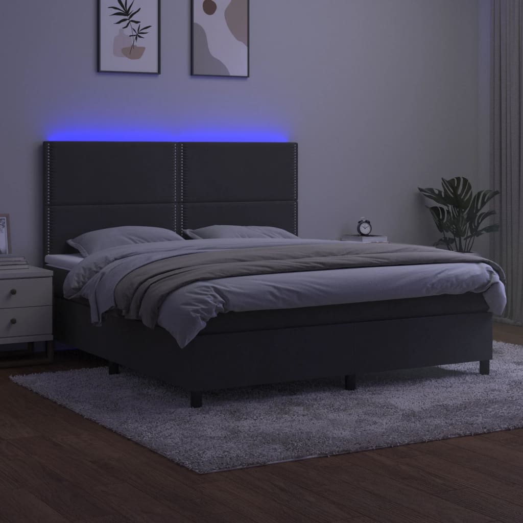 Sötétszürke bársony rugós és LED-es ágy matraccal 160x200 cm 4