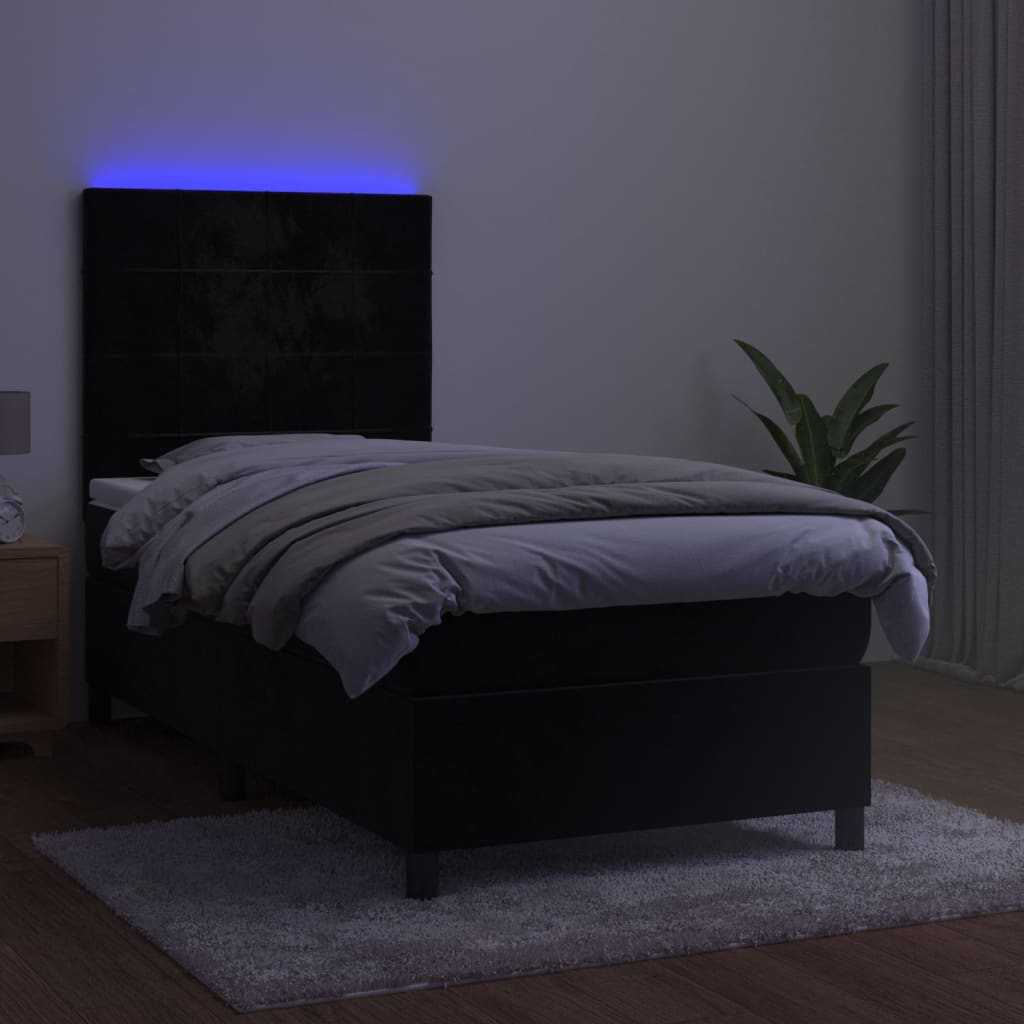 Fekete bársony rugós és LED-es ágy matraccal 80 x 200 cm 4
