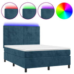 Sötétkék bársony rugós és LED-es ágy matraccal 140x190 cm 2