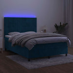 Sötétkék bársony rugós és LED-es ágy matraccal 140x190 cm 4