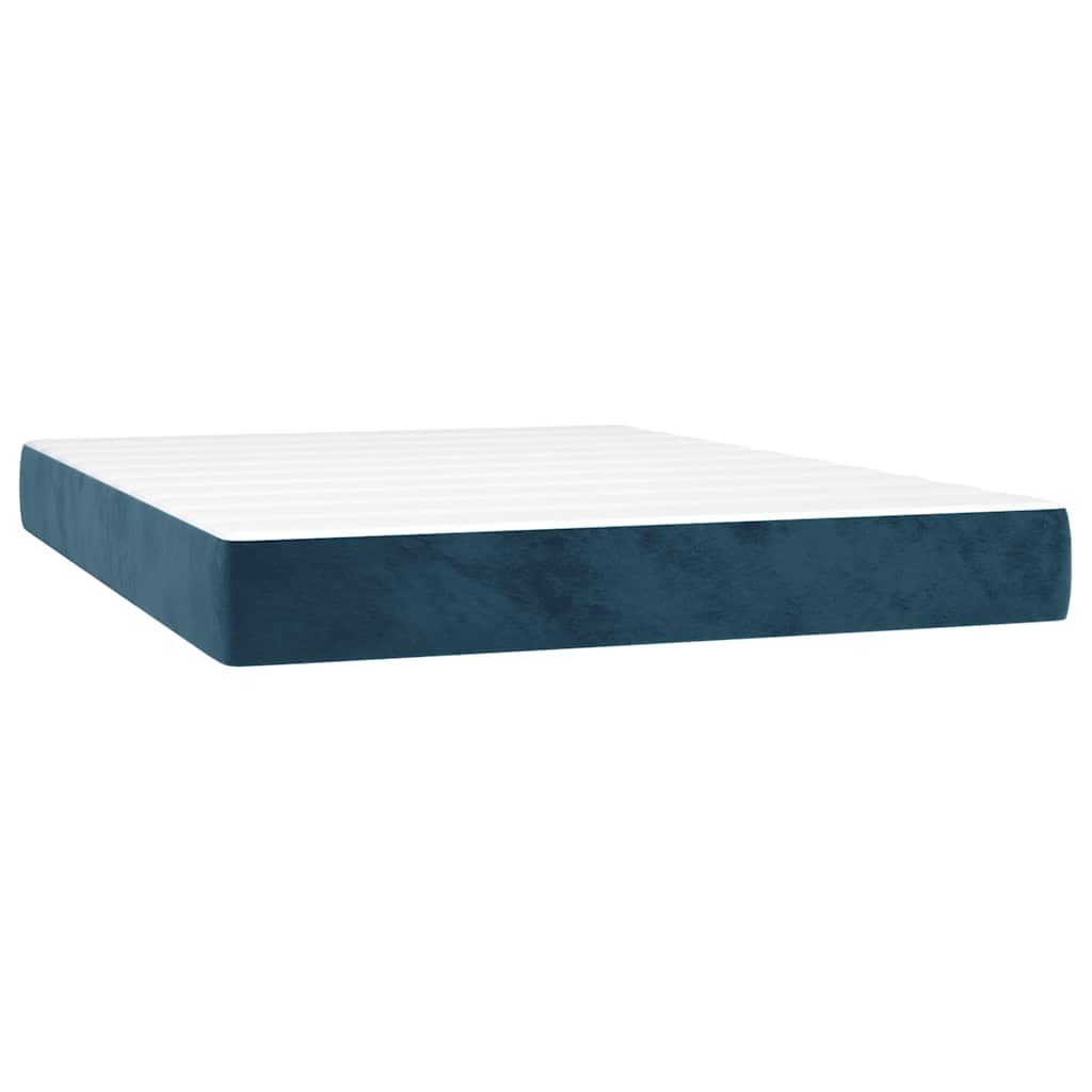 Sötétkék bársony rugós és LED-es ágy matraccal 140x190 cm 6