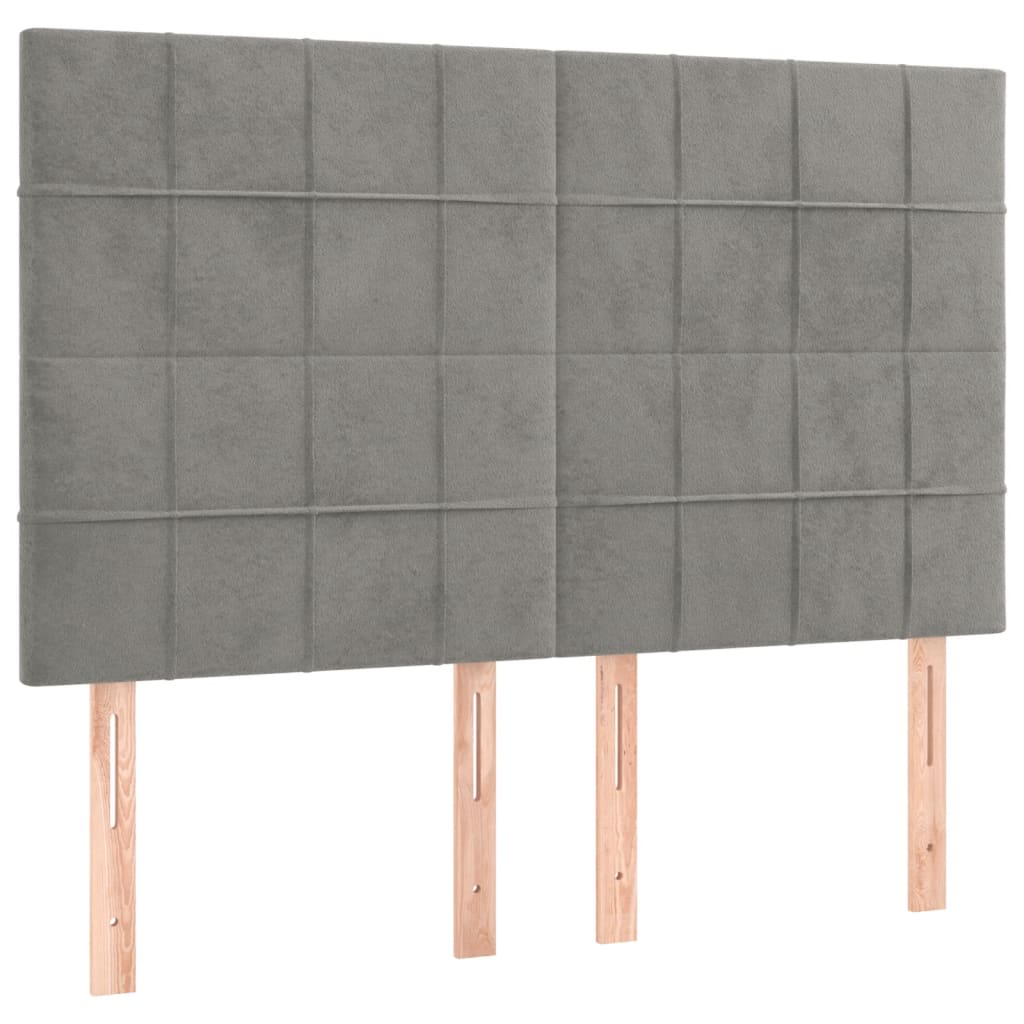 Világosszürke bársony rugós és LED-es ágy matraccal 140x200 cm 7