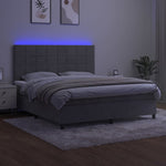 Világosszürke bársony rugós és LED-es ágy matraccal 160x200 cm 4