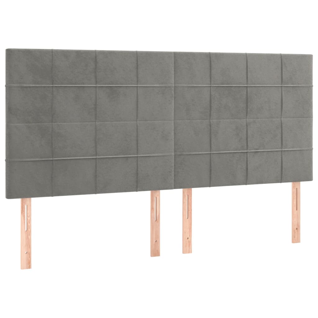Világosszürke bársony rugós és LED-es ágy matraccal 160x200 cm 7