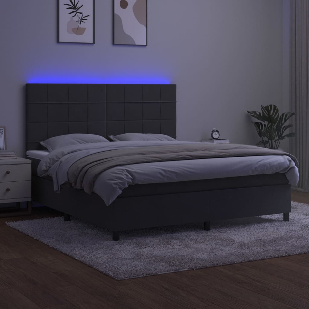 Sötétszürke bársony rugós és LED-es ágy matraccal 180x200 cm 4