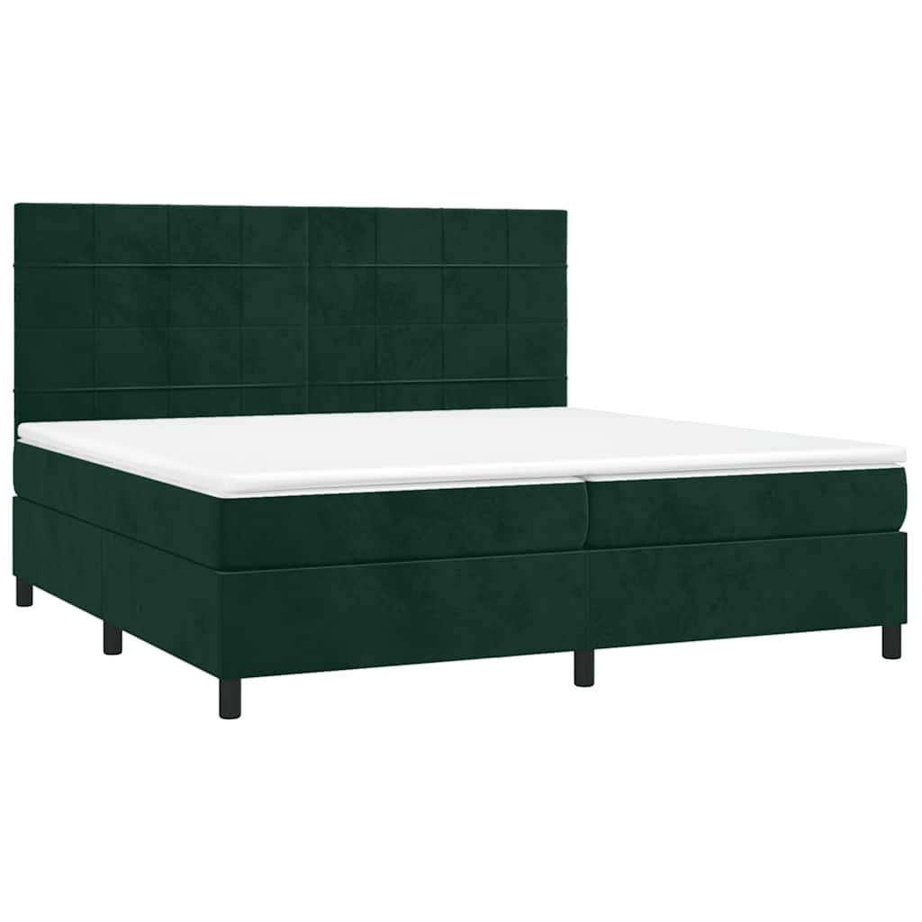 Sötétzöld bársony rugós és LED-es ágy matraccal 200x200 cm 3