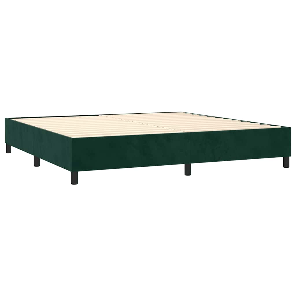 Sötétzöld bársony rugós és LED-es ágy matraccal 200x200 cm 5