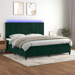 Sötétzöld bársony rugós és LED-es ágy matraccal 200x200 cm