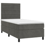 Sötétszürke bársony rugós és LED-es ágy matraccal 90x190 cm 3