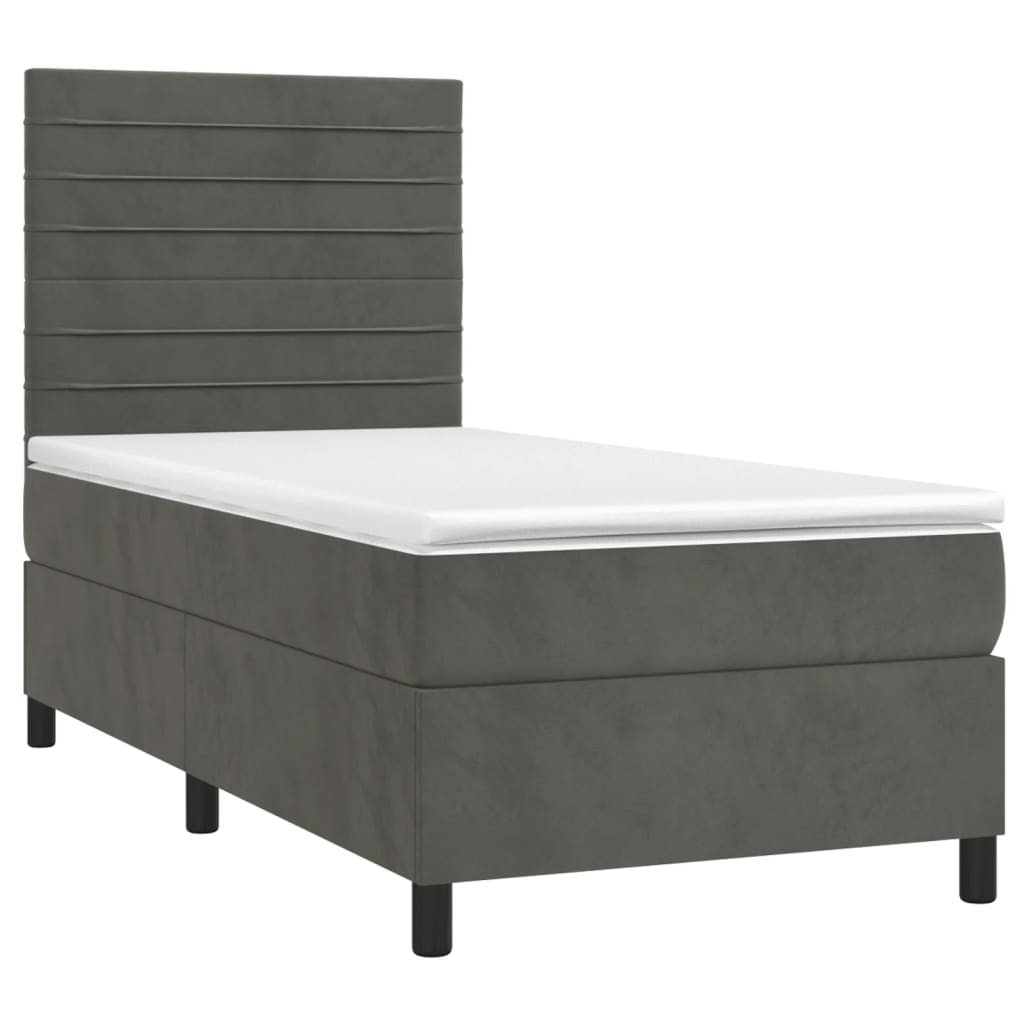 Sötétszürke bársony rugós és LED-es ágy matraccal 90x190 cm 3