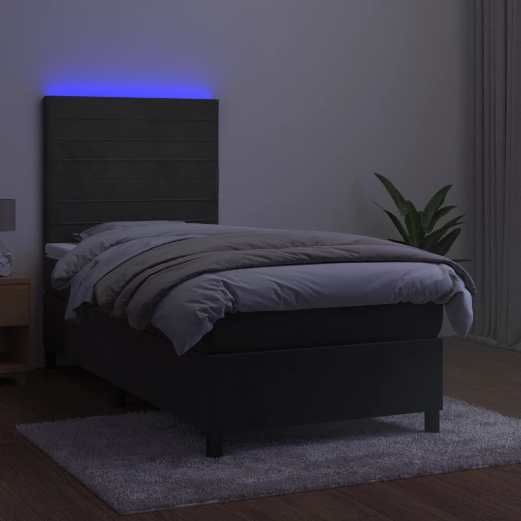 Sötétszürke bársony rugós és LED-es ágy matraccal 90x190 cm 4