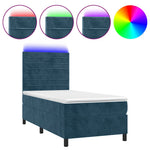 Sötétkék bársony rugós és LED-es ágy matraccal 90x190 cm 2