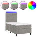 Világosszürke bársony rugós és LED-es ágy matraccal 100x200 cm 2