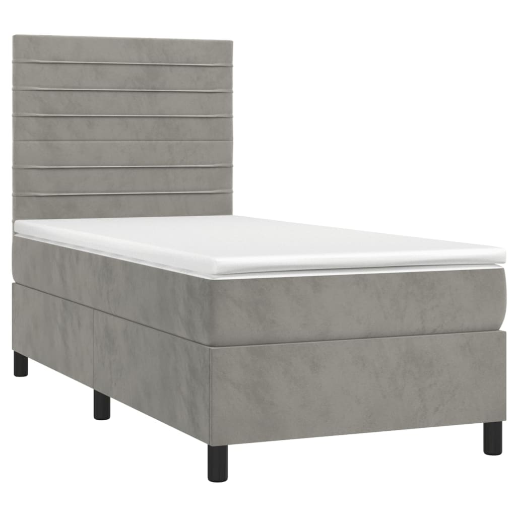 Világosszürke bársony rugós és LED-es ágy matraccal 100x200 cm 3