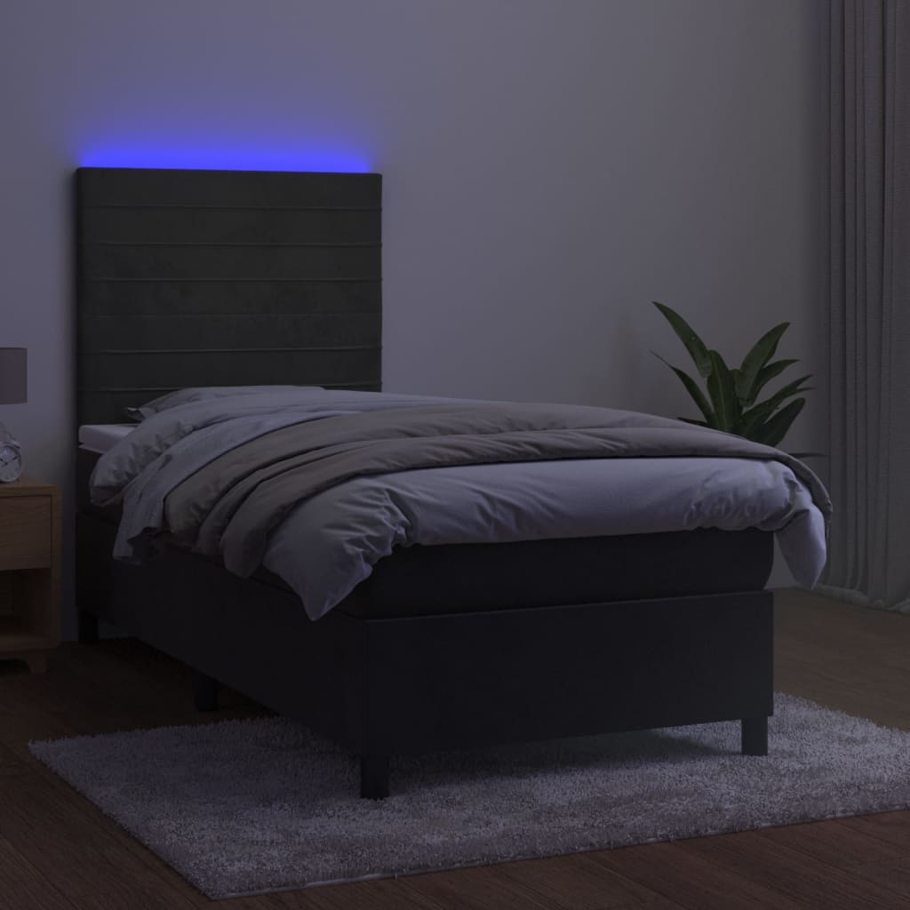 Sötétszürke bársony rugós és LED-es ágy matraccal 100x200 cm 4