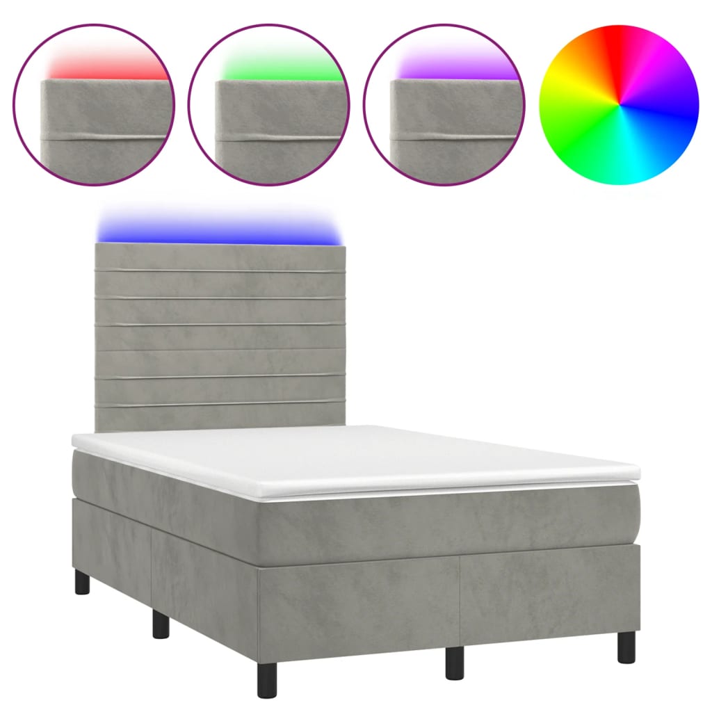 Világosszürke bársony rugós és LED-es ágy matraccal 120x200 cm 2