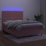 Rózsaszín bársony rugós és LED-es ágy matraccal 140x190 cm 4