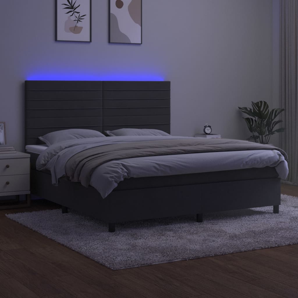 Sötétszürke bársony rugós és LED-es ágy matraccal 160x200 cm 4