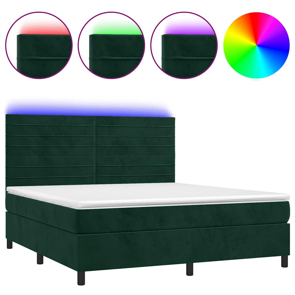 Sötétzöld bársony rugós és LED-es ágy matraccal 160x200 cm 2