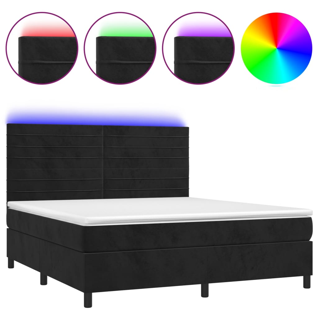 Fekete bársony rugós és LED-es ágy matraccal 180x200 cm 2