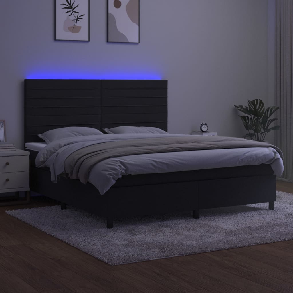 Fekete bársony rugós és LED-es ágy matraccal 180x200 cm 4
