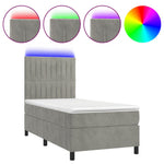 Világosszürke bársony rugós és LED-es ágy matraccal 80 x 200 cm 2