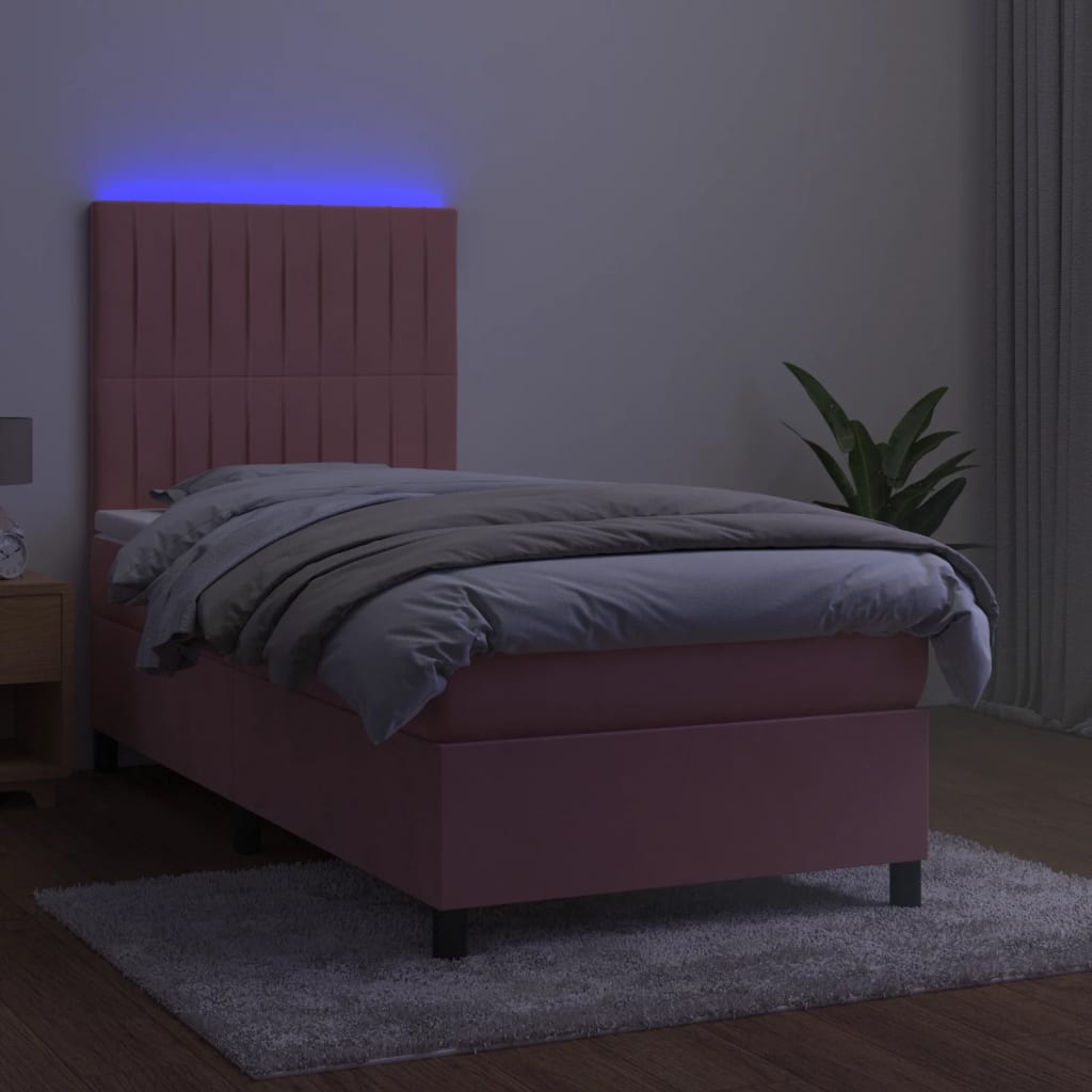 Rózsaszín bársony rugós és LED-es ágy matraccal 80 x 200 cm 4