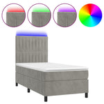 Világosszürke bársony rugós és LED-es ágy matraccal 90x200 cm 2
