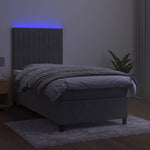 Világosszürke bársony rugós és LED-es ágy matraccal 90x200 cm 4