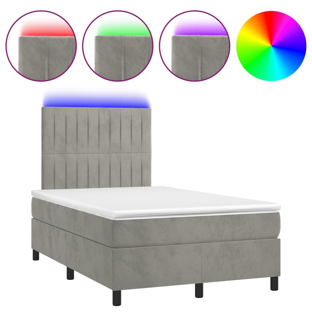 Világosszürke bársony rugós és LED-es ágy matraccal 120x200 cm 2