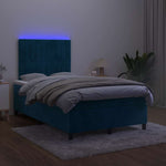 Sötétkék bársony rugós és LED-es ágy matraccal 120x200 cm 4