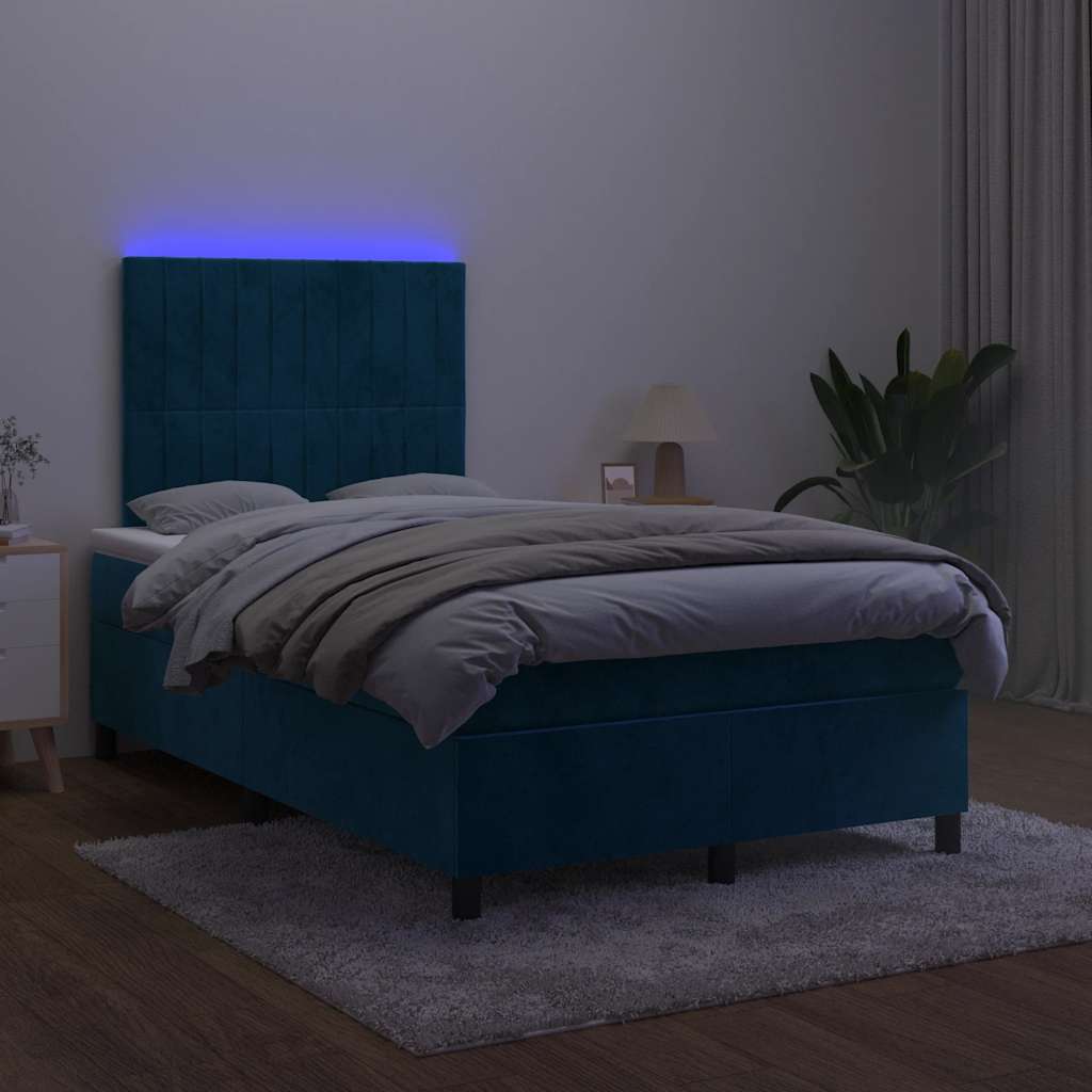 Sötétkék bársony rugós és LED-es ágy matraccal 120x200 cm 4