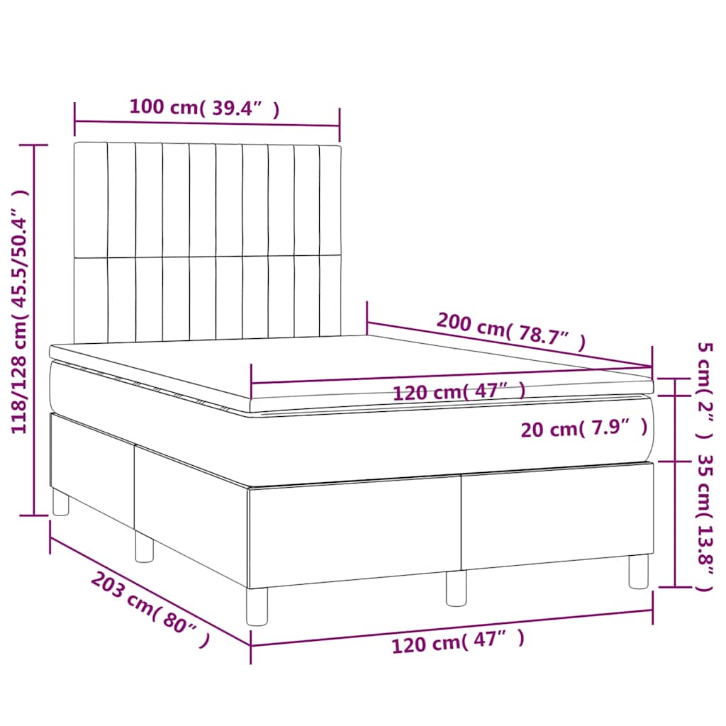 Sötétkék bársony rugós és LED-es ágy matraccal 120x200 cm 9