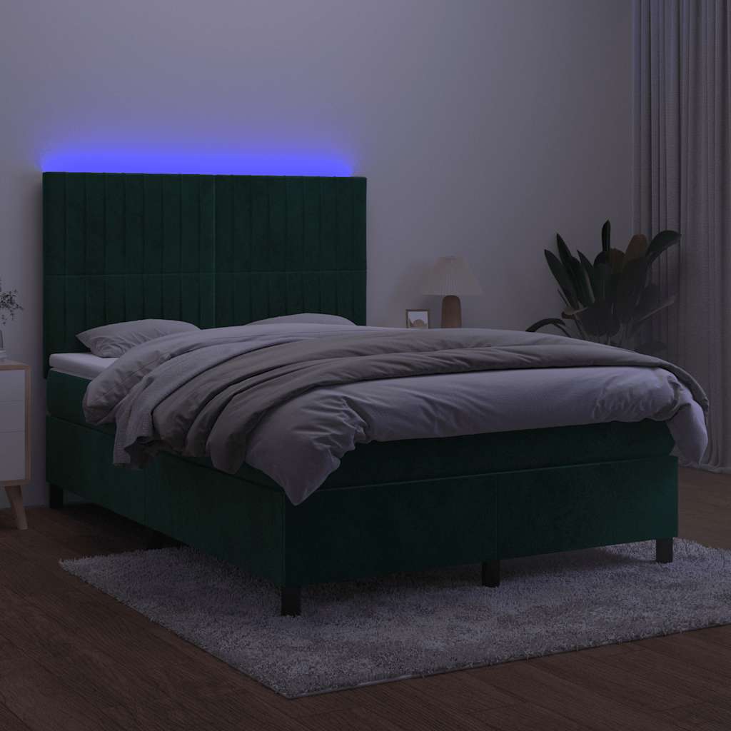 Sötétzöld bársony rugós és LED-es ágy matraccal 140x190 cm 4