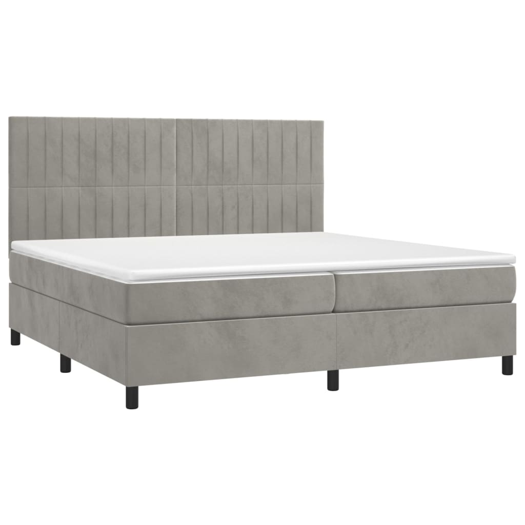 Világosszürke bársony rugós és LED-es ágy matraccal 200x200 cm 3