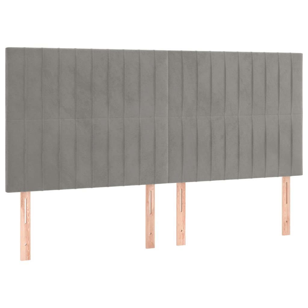 Világosszürke bársony rugós és LED-es ágy matraccal 200x200 cm 7