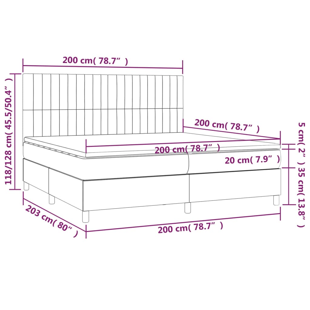 Világosszürke bársony rugós és LED-es ágy matraccal 200x200 cm 8