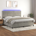 Világosszürke bársony rugós és LED-es ágy matraccal 200x200 cm