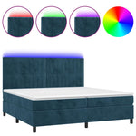 Sötétkék bársony rugós és LED-es ágy matraccal 200x200 cm 2
