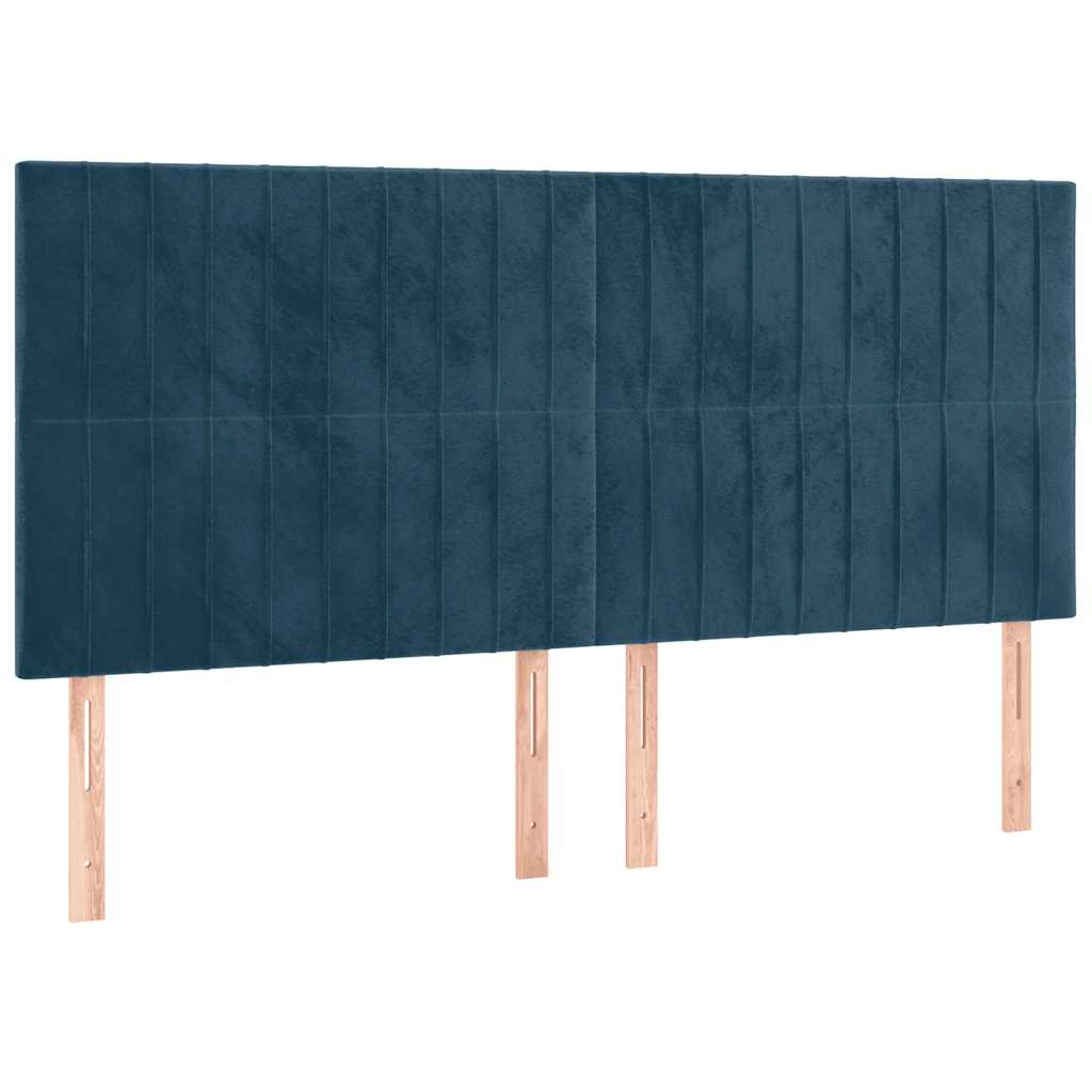 Sötétkék bársony rugós és LED-es ágy matraccal 200x200 cm 7